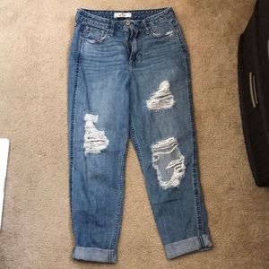 High waisted boyfriend distressed jeans